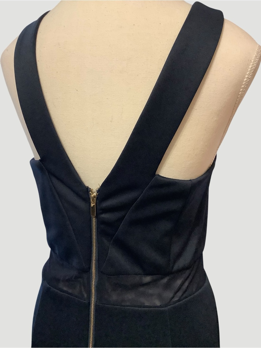 Le Château Navy Blue Mesh Insert Maxi Dress Size M - Picture 6 of 13